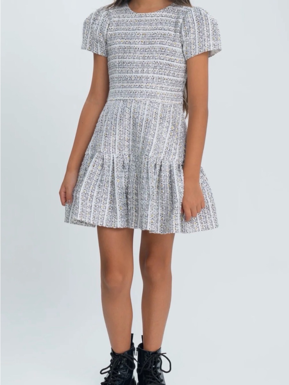 Zoe Ltd White & Black Textured Tweed Party Dress Sz 8